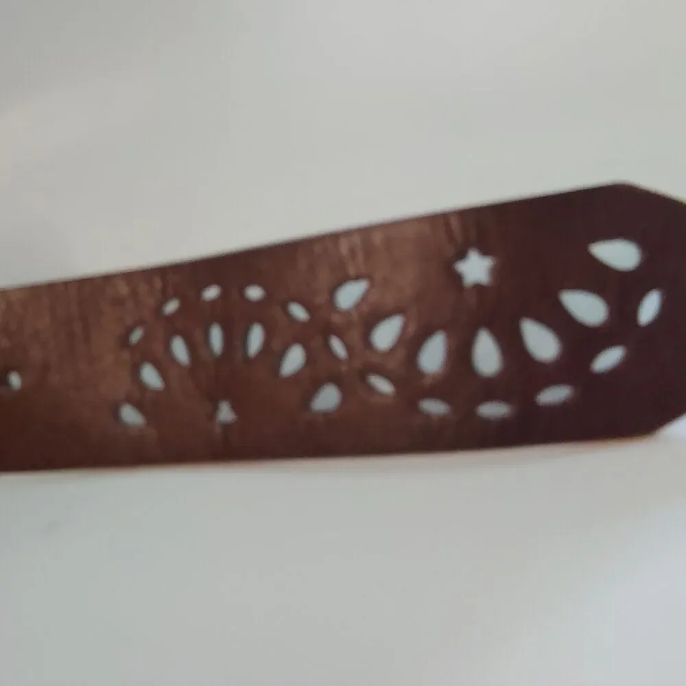 Brown Faux Leather Belt Anchor Buckle Rhinestones Nautical Navy Sailing S / M